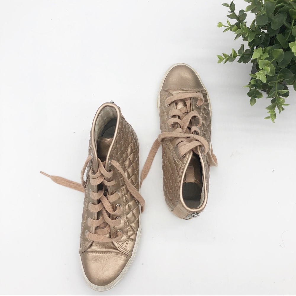 GEOX New Club Quilted High Top Sneakers Rose Gold - Picture 7 of 14